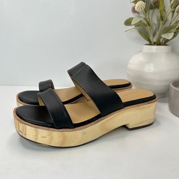 Nisolo Double-Strap Wood Bottom Heels Black Women's 7 NWOB Anthropologie - Picture 3 of 9